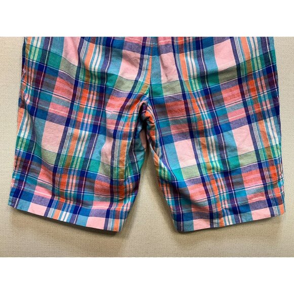 Talbots Women's Linen Perfect Shorts Flat Front Sz 2 Blue Pink Plaid Lightweight - Picture 11 of 11